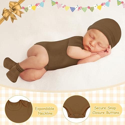 Glitopper 4 Pack Preemie Newborn Layette Set Baby Bodysuit Clothes Hat Bodysuit Socks Set for NICU Newborns thumbnail 4