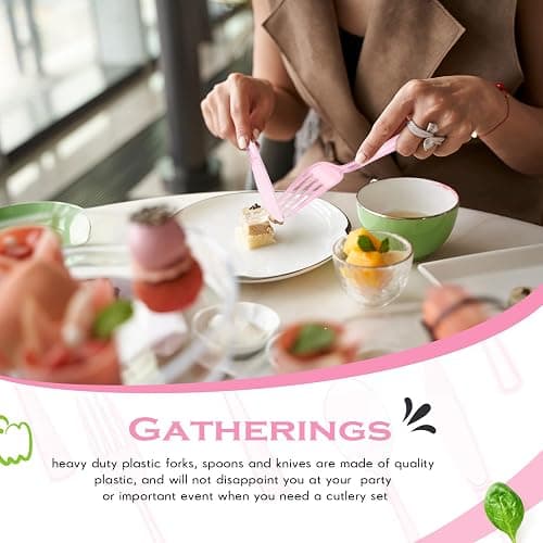 150 Pieces Disposable Cutlery Set Plastic Silverware Heavy Duty Utensil Sets 50 Forks 50 Knives 50 Spoons for Home Office School Party Picnics Restaurant Outdoor Events or Every Day Use (Pink) - Pink thumbnail 4