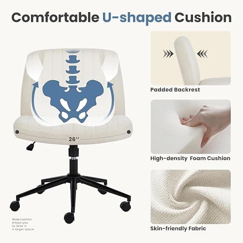 DUMOS Criss Cross Chair with Wheels, Legged Office Armless Wide Desk Seat Dual-Purpose Base, Adjustable Swivel Fabric Task Vanity Home Office Desk Seating thumbnail 5