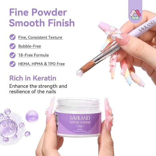 SAVILAND Acrylic Nail Kit for Beginners, Home Practice Set | Includes 30g Clear Acrylic Powder and Liquid, #12 Brush, Forms, File, Dappen Dish, For Extensions & 3D Nail Art Sculpting thumbnail 6