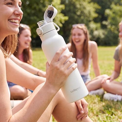 GOPPUS 25 oz Insulated Water Bottle with Direct-Drink Lid,Keep Cold 24H,Leak-Proof Stainless Steel Bottle Ideal for the Gym,Travel,and Outdoor Use,Suitable for Teens and Adults（White） thumbnail 2