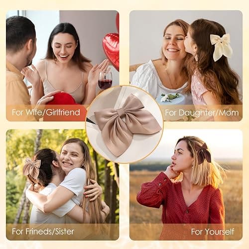6Pcs Hair Bows for Women, Bow Hair Clips, Silky Satin Hair Bows for Girls, Neutral Colors Hair Ribbon, Cute Bow Clips for Women, Hair Accessories Chirstmas Gifts thumbnail 6