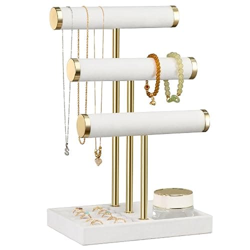 Josmimic 3 Tier Bracelet Holder Display - Detachable T Bar White Velvet Bracelet Holder, Jewelry Holder Organizer for Bracelet, Necklace, Watches, Rings - Image 1