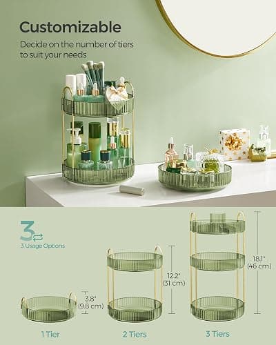 SONGMICS Makeup Organizer, 3-Tier Round Rotating Skincare Organizer Countertop, Customizable, Toiletries Vanity Organizer, Lazy Susan, Gift, Pale Green UJKA011C01 thumbnail 3