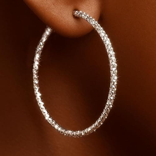 AmourLink® 25/35/55mm Textured Gold Silver Hoop Earrings for Women, Stylish Round Loop Earrings, Hypoallergenic Daily Wear Jewelry thumbnail 4