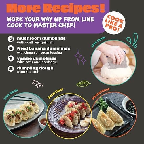 MasterChef Junior Kids Dumpling Making Set- 5 Pc Kit- Real Cookware Includes Recipes, Steamer Basket, Mold, Press Measuring Spoons Steamer Paper, Homemade Cooking Party for Dim Sum Soups Chinese Food thumbnail 6