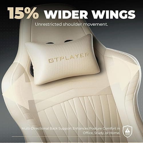 GTPLAYER Gaming Chair with Speakers ACE-PRO, Computer Video Game Chairs with Footrest for Adults, Built-in Speakers, App Support & Bluetooth Control, Ergonomic Reclining Silla, Linkage Armrest, Ivory thumbnail 7