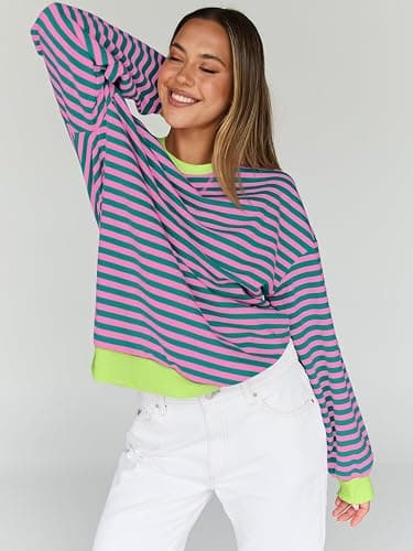 Trendy Queen Oversized Sweatshirt for Women 2025 Fall Crewneck Striped Long Sleeve Shirts Hoodies Cute Top Y2K Outfits thumbnail 4