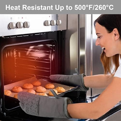 KEGOUU Oven Mitts and Pot Holders 6pcs Set, Kitchen Oven Glove High Heat Resistant 500 Degree Extra Long Oven Mitts and Potholder with Non-Slip Silicone Surface for Cooking (Grey) thumbnail 6