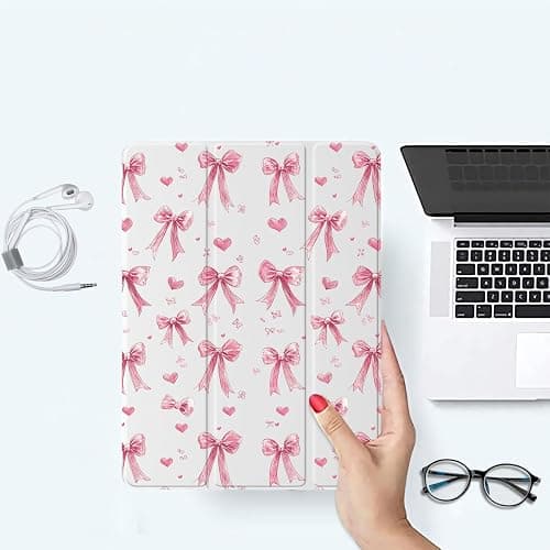 JOYLAND Girly Ribbon Bow Pattern Case for iPad (A16) 11th Gen 2025 11-inch/10th Gen 2022 10.9 inch, Pencil Holder & Clear Transparent Soft TPU Back & Trifold Pad White Shell for Girls Women thumbnail 7