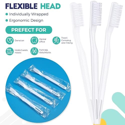 Chengu 200 Pcs Toothbrush Bulk Disposable, Individually Wrapped,White | Disposable Toothbrush for Hotels Donations Guests Adults, Individually Wrapped Tooth Brushes with Soft Bristle, Single Use thumbnail 4