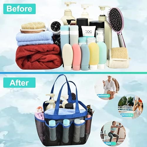 Haundry Mesh Shower Caddy Tote, Large College Dorm Bathroom Caddy Organizer with Hook and Handles, 8 Basket Pockets for Camp Swimming Travel Gym Beach thumbnail 5
