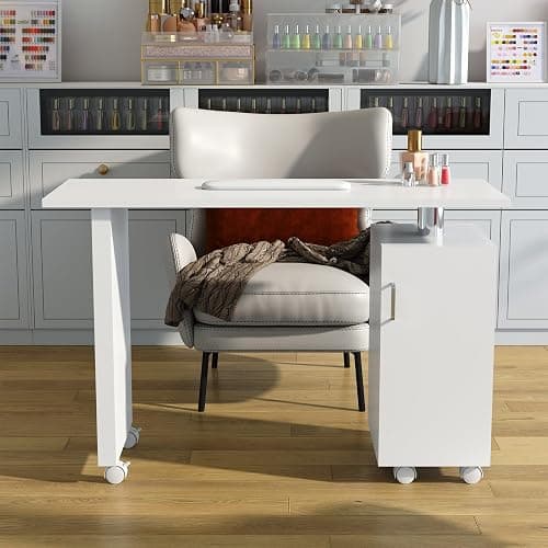 Warmiehomy Manicure Table Mobile Professional Nail Table Beauty Salon Workstation Storage Drawers Nail Desk with Extra Free Armrest, White,120 * 45 * 78 cm thumbnail 6