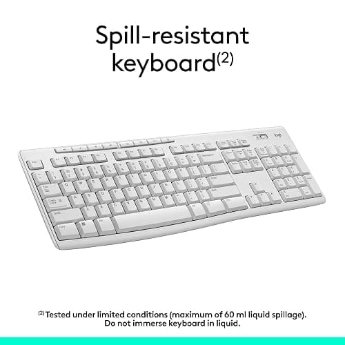 Logitech MK270 Wireless Keyboard and Mouse Combo for Windows, 2.4 GHz, 8 Multimedia Keys, PC, Laptop, Wireless Keyboard Compact Mouse Combo - White thumbnail 4