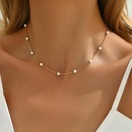 Jewigo Pearl Necklaces for Women 18K Gold Plated Pearl Necklace Dainty Pearls Pendant Necklace Simple Bridesmaid Wedding Jewelry Gift thumbnail 2