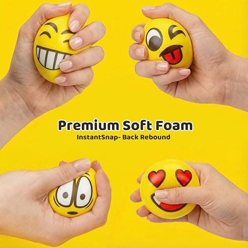 LovesTown 24 PCS Stress Balls Bulk for Party Favors, 2.5 Inch Funny Yellow Face Squeeze Toys Foam Face Squeeze Fidget Ball for Kids and Adult Stress Relief Gifts for Coworkers Classroom Prizes thumbnail 3