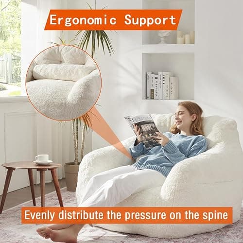 EBENCHICO Bean Bag Chair for Adults with Pillow,Oversized Bean Bag Couch for Adults and Kids,Giant Lazy Couch Sofa Chairs with Filler,Large Reading Chair for Living Room Bedroom,White thumbnail 3