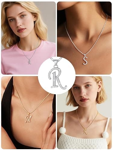 U7 Initial Necklace for Women, Gold/Platinum Plated CZ Crystal Letter A-Z Pendant Necklace, Shiny 20 Inch Name Chain Dainty Personalized Jewelry for Men Mom Wife Friend thumbnail 6