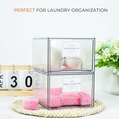 Rolheit 4 Pack Laundry Room Organization Storage Drawers with Labels, Clear Stackable Dryer Sheet Holder and Pod Containers, Detergent Dispenser for Laundry Room Organizing and Decor thumbnail 4