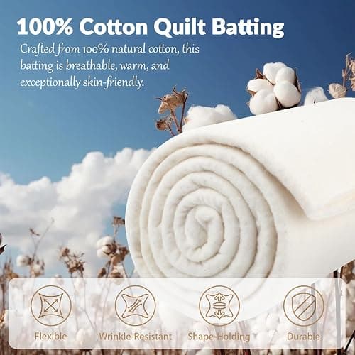 47" x 59" 100% Natural Cotton Quilt Batting, Breathable Crib Size Batting | 200 g/m², Lightweight, for Quilting Potholders, Needle Friendly Seamless Filling for Sewing Crafts thumbnail 5