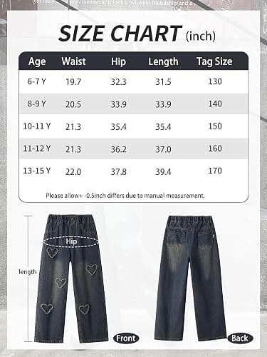 Rolanko Girls Jeans Bootcut Ripped Elasticated Waist Retro Style Denim Pants for Kids Fit - 6-7 Years - Blue Hairyheart thumbnail 6