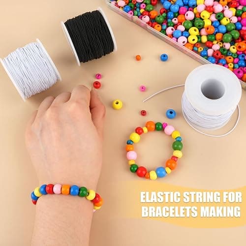 NIUBIER 4 Rolls Elastic String for Bracelets, 1 MM 660 Feet Stretchy Bracelet String, Sturdy Elastic Cord for Craft Necklace Jewelry Making (2 Black + 2 White) thumbnail 6