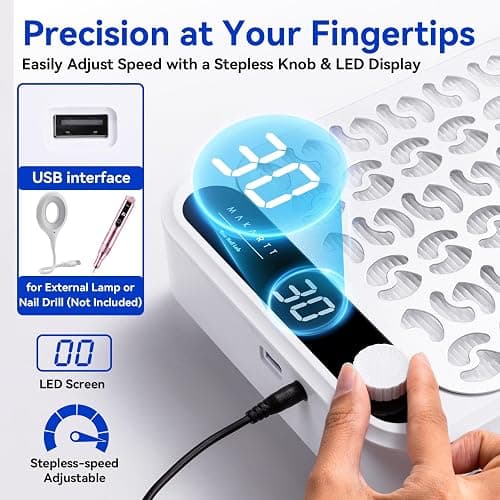 Makartt Nail Dust Collector - Professional Powerful Suction Larina Dust Collector Nail Tech LED Display, Adjustable Speed Reusable Filter, Strainer Panel for Acrylic Nail Polishing Manicure Salon Home thumbnail 5