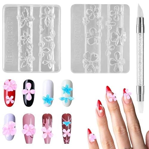 2Pcs Silicone Nail Art Molds with Carving Pen Clear Flowers Modeling Template Nail Molds Silicone Nail Tools DIY Nail Supplies for Manicure Decorations - Image 1