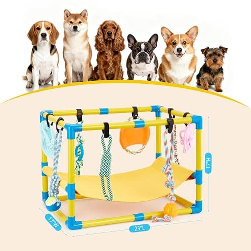 Keaber Puppy Play Gym with 8 Hanging Toys, Jungle Playground Gym for Small Dogs, PVC Frame with Hammock and Funny Enrichment Toys (23x17x17in) thumbnail 4