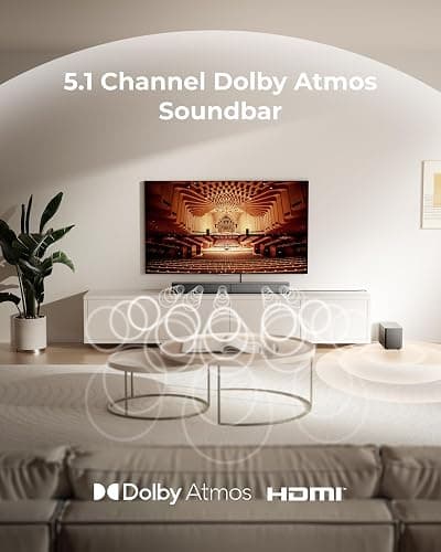 ULTIMEA 5.1ch Soundbar with Dolby Atmos, Sound Bar with Subwoofer for Smart TV, Home Theater Surround Sound System for TV, 300W Adjustable Bass Boost, App Control, BT 5.4, Poseidon M60 (2025 Model) thumbnail 2