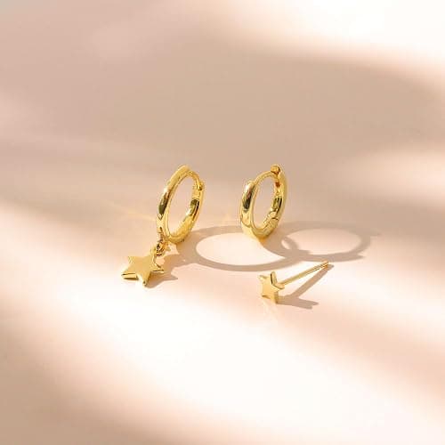 GUOKE 3 Pairs Small Hoop Earring Stacks, 14K Gold/Silver/Black/Rose Gold Plated Pearl Heart Butterfly Bow Star Moon Leaf CZ Hoop Charm Huggie Earrings Trendy Jewelry Gift for Women thumbnail 5