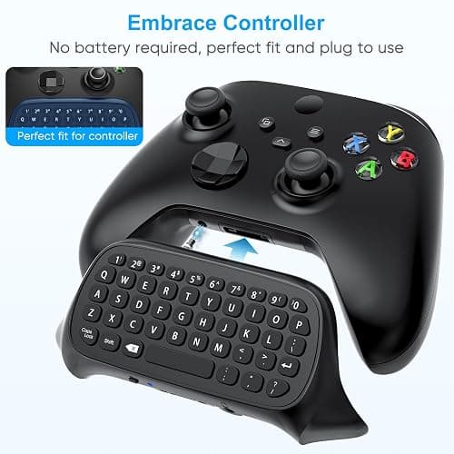 Keyboard for Xbox Series X/S, One/One X/S, Elite One/2 Controller, Wireless Gaming Chatpad Message Keypad with USB Receiver, Audio/Headset Jack Accessories for Xbox (Controller Not Included), Black thumbnail 4