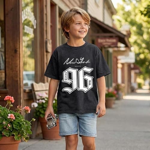 BINTEHGS Boys Graphic Tees New York Jersey Kids 96 Number Shirt Vintage Acid Wash T Shirt Short Sleeve Loose Summer Tee Shirt thumbnail 6