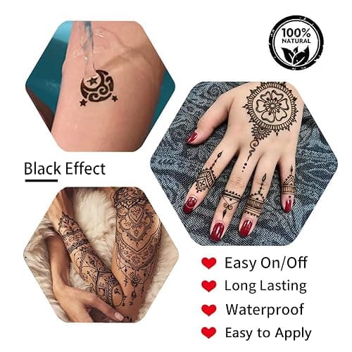 Temporary Tattoos Kit, 4Pcs Semi Permanent Tattoo Paste Cones, India Body DIY Art Painting for Women Men Teens,Summer Trend Freehand Plaste with 3 Colors,20Pcs Adhesive Stencil,1Pc Bottle,4Pcs Nozzles thumbnail 3