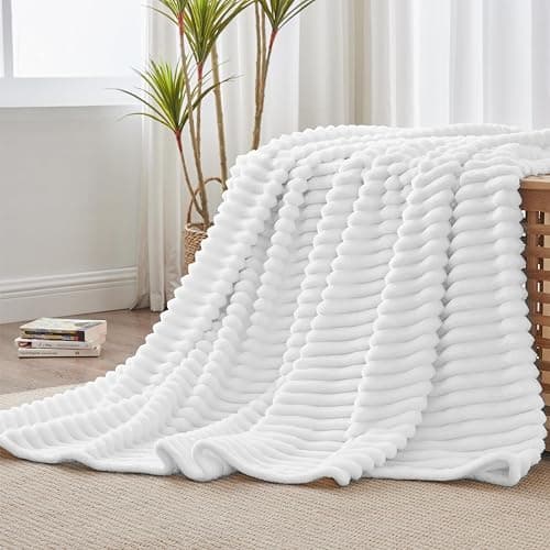 BEDELITE Ribbed Twin Blanket for Couch & Bed, Bright White, 60"x80" | Ultra-Soft Plush Fleece, Cozy, Warm Yet Lightweight, Ribbed Texture, Home Decor, Machine Washable, Giftable, All-Season Use thumbnail 2