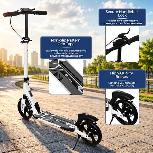 Nattork Scooter for Kids Teens and Adult Max Load 240LBS- Adjustable Height Folding Scooter with Large Sturdy Wheels Smooth Ride, Lightweight, Commuter Adult Scooters with Disc Brake,Shock Absorption thumbnail 5