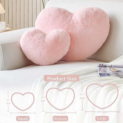 XVTRU Pink Heart Pillows, Cute Heart Decorative Pillow, Heart Shaped Throw Pillows for Bed, Faux Rabbit Fur Plush Hoom Decor Pillow Cushion for Chair Sofa Living Room (Mini 12.9" x 9.8") thumbnail 2