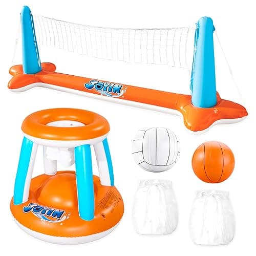 JOYIN Pool Toys Games Set-Inflatable Pool Float Set Volleyball Net & Basketball Hoops, 2 in1 Floating Swimming Game Toy, Volleyball Swimming Pool Game for Kids and Adults, Backyard Beach Summer Toys - Image 1