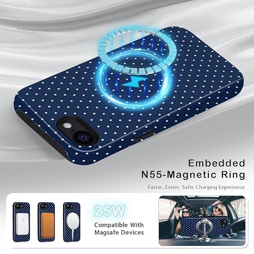Amzfield Compatible with iPhone 16e/17e Case Compatible with Magsafe Cute Striped Aesthetic Magnetic Women Girls Girly Dual Layer Hybrid Protection Case for iPhone 16e for iPhone 17e, Navy Blue thumbnail 4