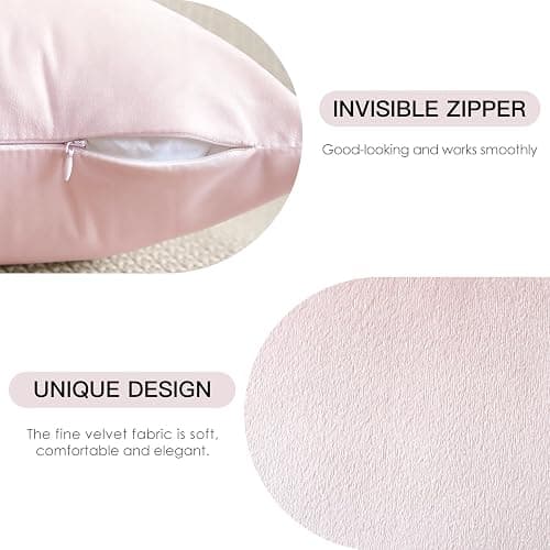 OTOSTAR Pack of 2 Velvet Soft Decorative Throw Pillow Covers Solid Square Cushion Case Home Decor Pillow Covers for Couch Sofa Bedroom Living Room Decorative Pillowcases 20 x 20 Inch (Babypink) thumbnail 7