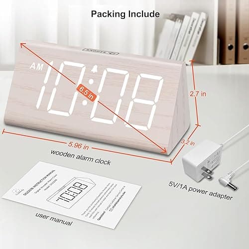 DreamSky Wooden Digital Alarm Clock for Bedroom - Living Room Desk Clock with Large Numbers, Bedside Nightstand Clock with USB Port, Adjustable Volume, Dimmer, DST, Office Wood Décor, Adapter Powered thumbnail 8