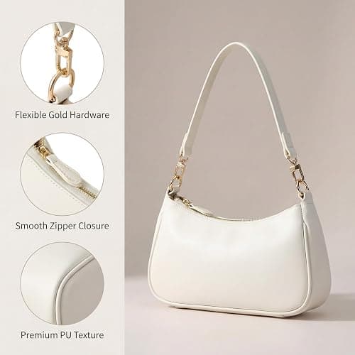 VODIU Shoulder Bag for Women, Clutch Tote Handbags Small Purse Hobo Bag | Cute White Purse with 2 Removable Straps and Zipper Closure; Use as an Underarm, Crossbody, Clutch, or Tote Bag thumbnail 3