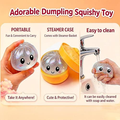 Glitter Dumpling Squishies Mystery Stress Relief Toy, Mystery Dumplings Jumbo Squishy Toy with Steamer Box, Sensory Fidget Toy for Anxiety Relief, Easter & Holiday Basket Stuffer (Silvery) thumbnail 2