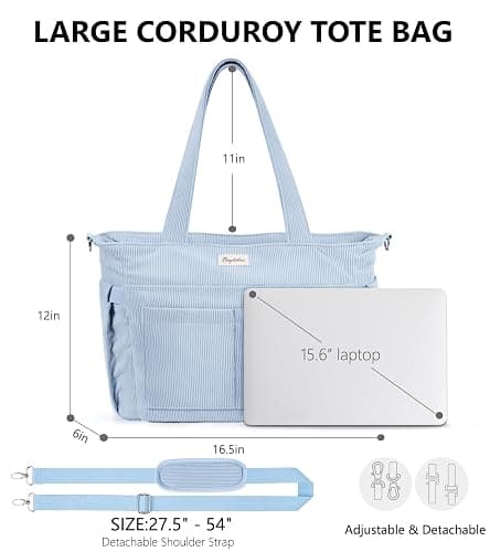 Corduroy Tote Bag for Women, 17 Pockets Laptop Work Tote Lightweight Teacher Nurse Bible Shoulder Bag for School Daily Travel thumbnail 2