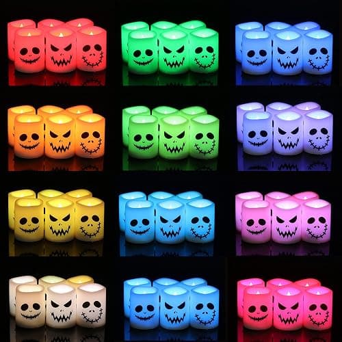 GenSwin Halloween Flameless Votive Candles Color Changing with Remote Timer | Battery Included, LED Tealight Candles for Home Halloween Decoration Gifts, 6 Pack, 1.5” x 2” thumbnail 2