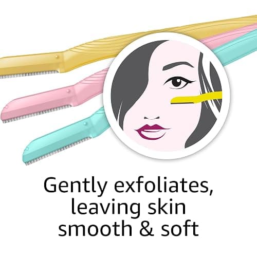 Amazon Basics Women's Dermaplaning Tool, Peach Fuzz Remover, Facial Hair Removal, Exfoliating Face Razor with Microguard Blade for Safe Eyebrow Shaping, Includes Blade Cover, Multicolor, 3 Count thumbnail 6
