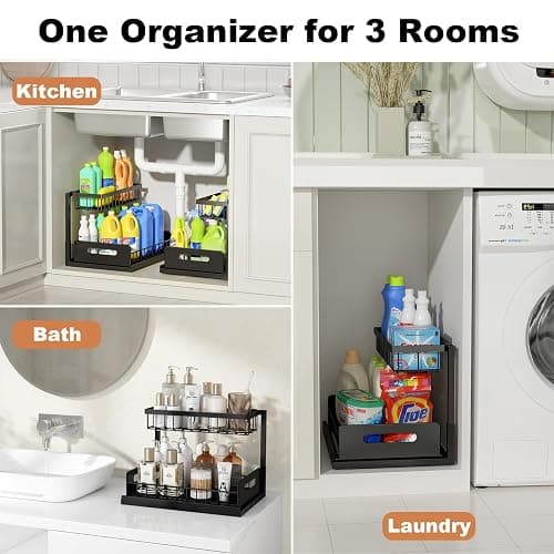 REALINN Under Sink Organizer, Pull Out Cabinet Storage 2 Tier Slide Out Sink Shelf, Kitchen Organizers and Storage, Black, 1 Pack thumbnail 6
