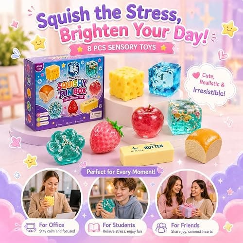8 PCS Squishy Mystery Fun Box, Squishy Box Set Cute Butter, Dumpling, Strawberry, Realistic Shaped Squeezes Balls, Squeeze Slow Rising Stress Relief Soft Cute Anxiety Gifts Party Favor (#A) thumbnail 5