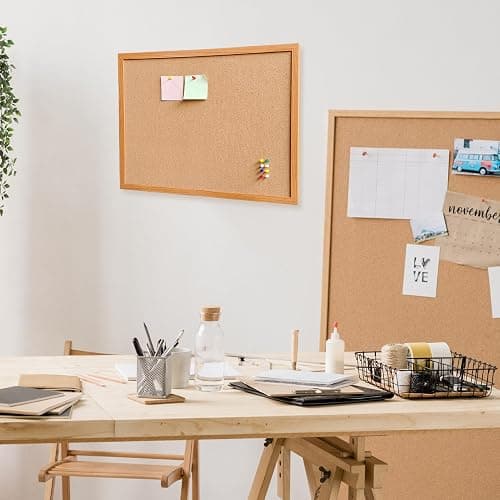 Cork Bulletin Board for Wall - 24” x 18” Bulletin Board Cork Board Wall Mounted Wood Frame Message Board pin Board for School,Office and Home thumbnail 5