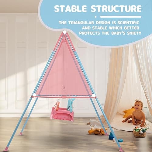 TALECO Gear Toddler Swing, 3-in-1 Swing Sets for Backyard, Baby Swing Outdoor/Indoor, Toddler Swing Set Suitable for Children 6 Months and Older (Pink) - Pink thumbnail 8